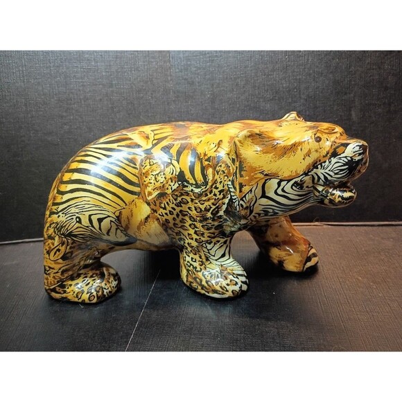 Unbranded Other - Vintage La Vie Safari Patchwork Bear Figurine Porcelain Wildlife Animal Print 9"
